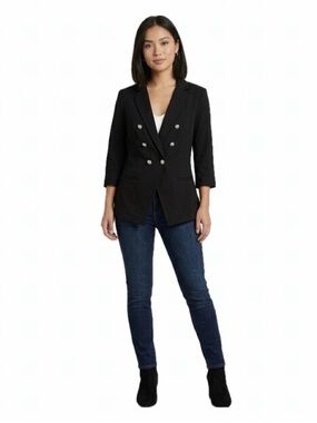 RETRELOGY WOMEN PM BLACK BLAZER CREST BUTTON ACCENTS 3/4 SLEEVE NWT